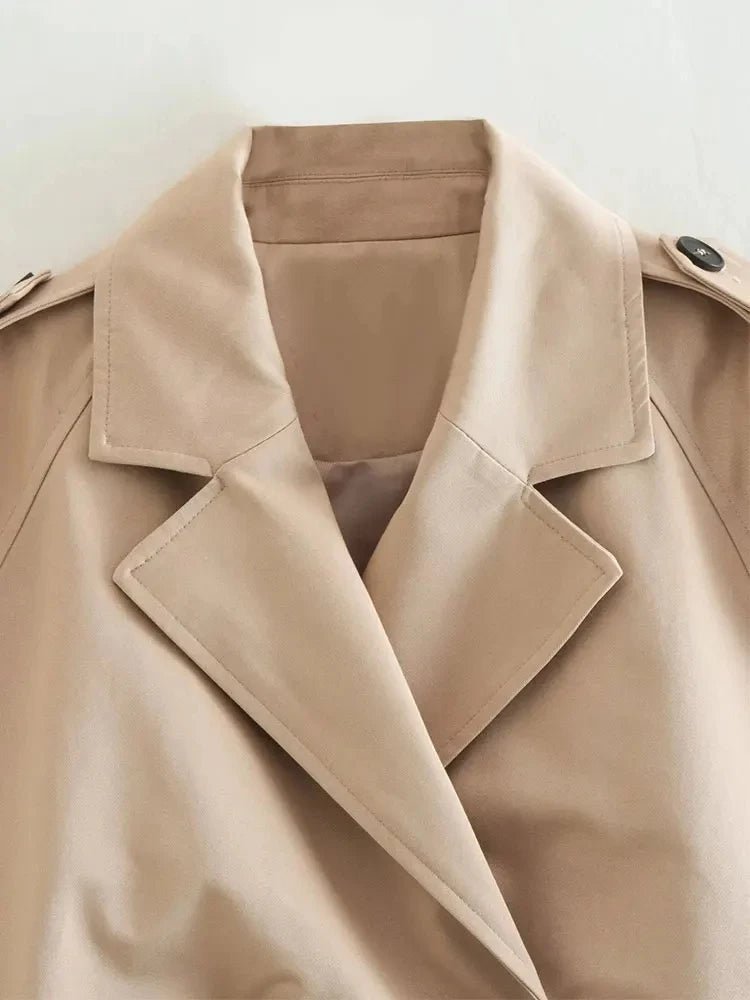 2024 Belt Cropped Trench Spring Jacket Women Vintage Streetwear Double Breasted Long Sleeve Top Female Coat Outfits - MAGUSTA BEAUTY
