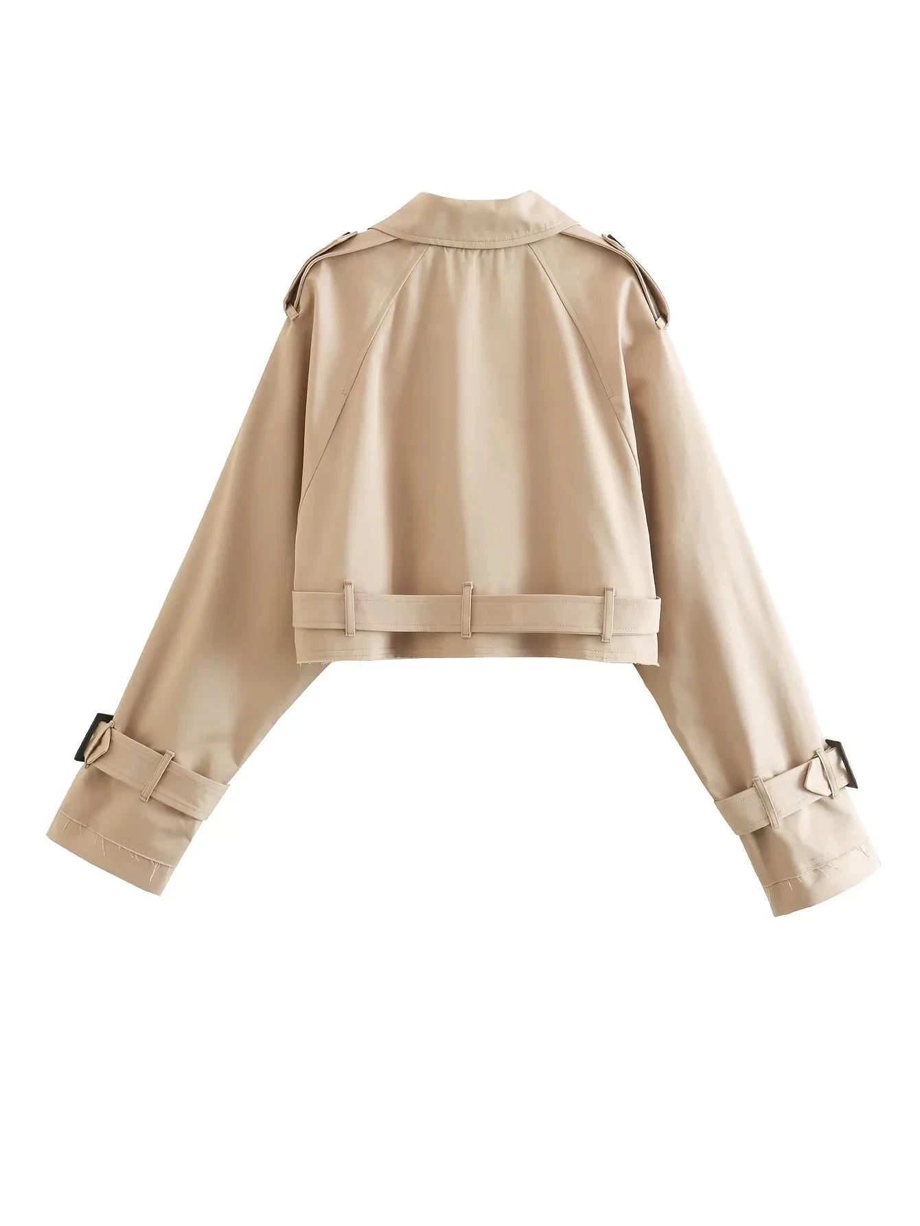 2024 Belt Cropped Trench Spring Jacket Women Vintage Streetwear Double Breasted Long Sleeve Top Female Coat Outfits - MAGUSTA BEAUTY