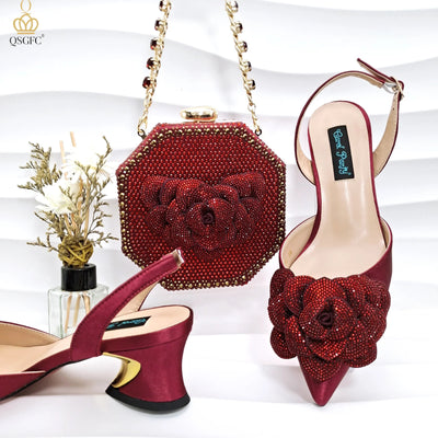 2024 Elegant Ladies Shoes with Bag Set Italian Design Evening Shoes with Bag Comfortable Pointed Toe Shoes For Party Women Shoes - MAGUSTA BEAUTY
