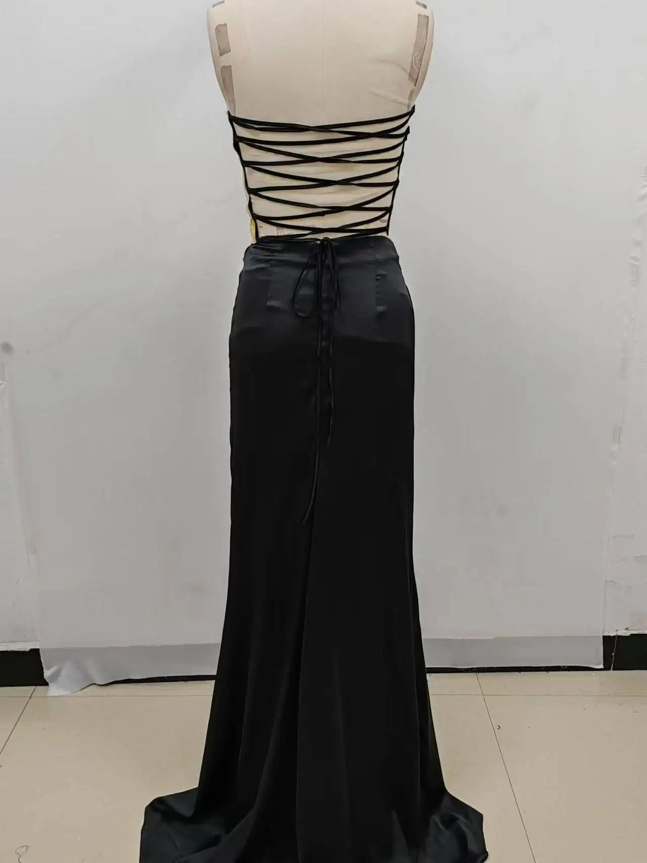 2024 New Arrival Women Gold Color Sexy Laced - up Tops 2 Pieces Bodycon Floor - Length Dress Celebrate Evening Party Prom Dress - MAGUSTA BEAUTY
