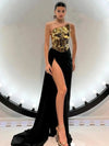 2024 New Arrival Women Gold Color Sexy Laced - up Tops 2 Pieces Bodycon Floor - Length Dress Celebrate Evening Party Prom Dress - MAGUSTA BEAUTY