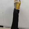 2024 New Arrival Women Gold Color Sexy Laced - up Tops 2 Pieces Bodycon Floor - Length Dress Celebrate Evening Party Prom Dress - MAGUSTA BEAUTY