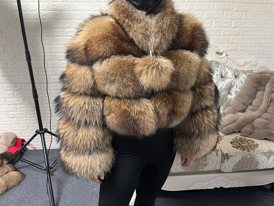 2025 MAOMAOKONG Natural Real Fox Fur Coat Women Winter Long Sleeve Luxury Raccoon Fur Jackets Thick Top Female Furry Coat Vest - MAGUSTA BEAUTY