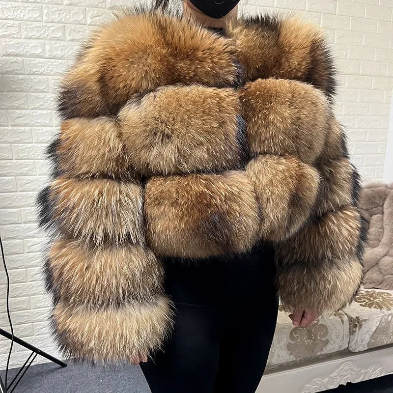 2025 MAOMAOKONG Natural Real Fox Fur Coat Women Winter Long Sleeve Luxury Raccoon Fur Jackets Thick Top Female Furry Coat Vest - MAGUSTA BEAUTY