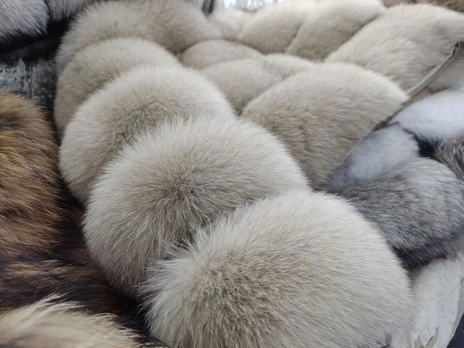 2025 MAOMAOKONG Natural Real Fox Fur Coat Women Winter Long Sleeve Luxury Raccoon Fur Jackets Thick Top Female Furry Coat Vest - MAGUSTA BEAUTY