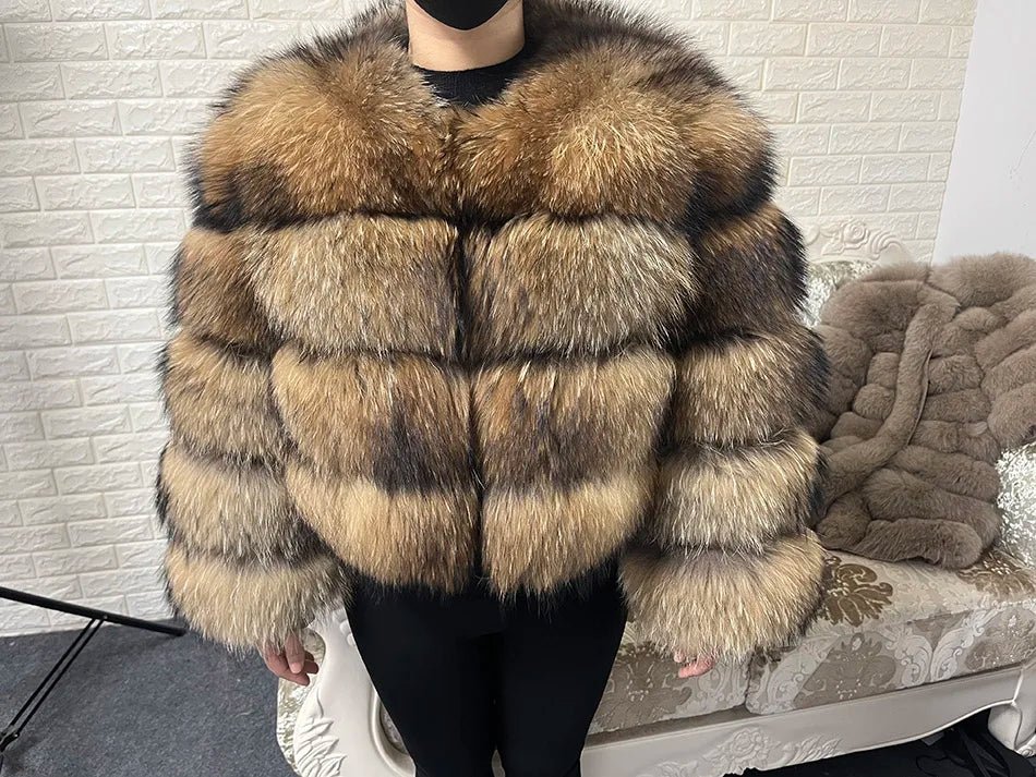 2025 MAOMAOKONG Natural Real Fox Fur Coat Women Winter Long Sleeve Luxury Raccoon Fur Jackets Thick Top Female Furry Coat Vest - MAGUSTA BEAUTY
