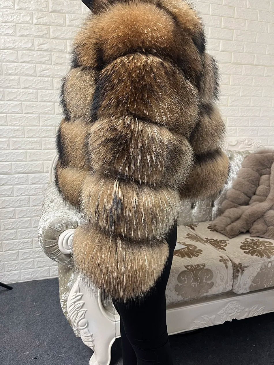 2025 MAOMAOKONG Natural Real Fox Fur Coat Women Winter Long Sleeve Luxury Raccoon Fur Jackets Thick Top Female Furry Coat Vest - MAGUSTA BEAUTY