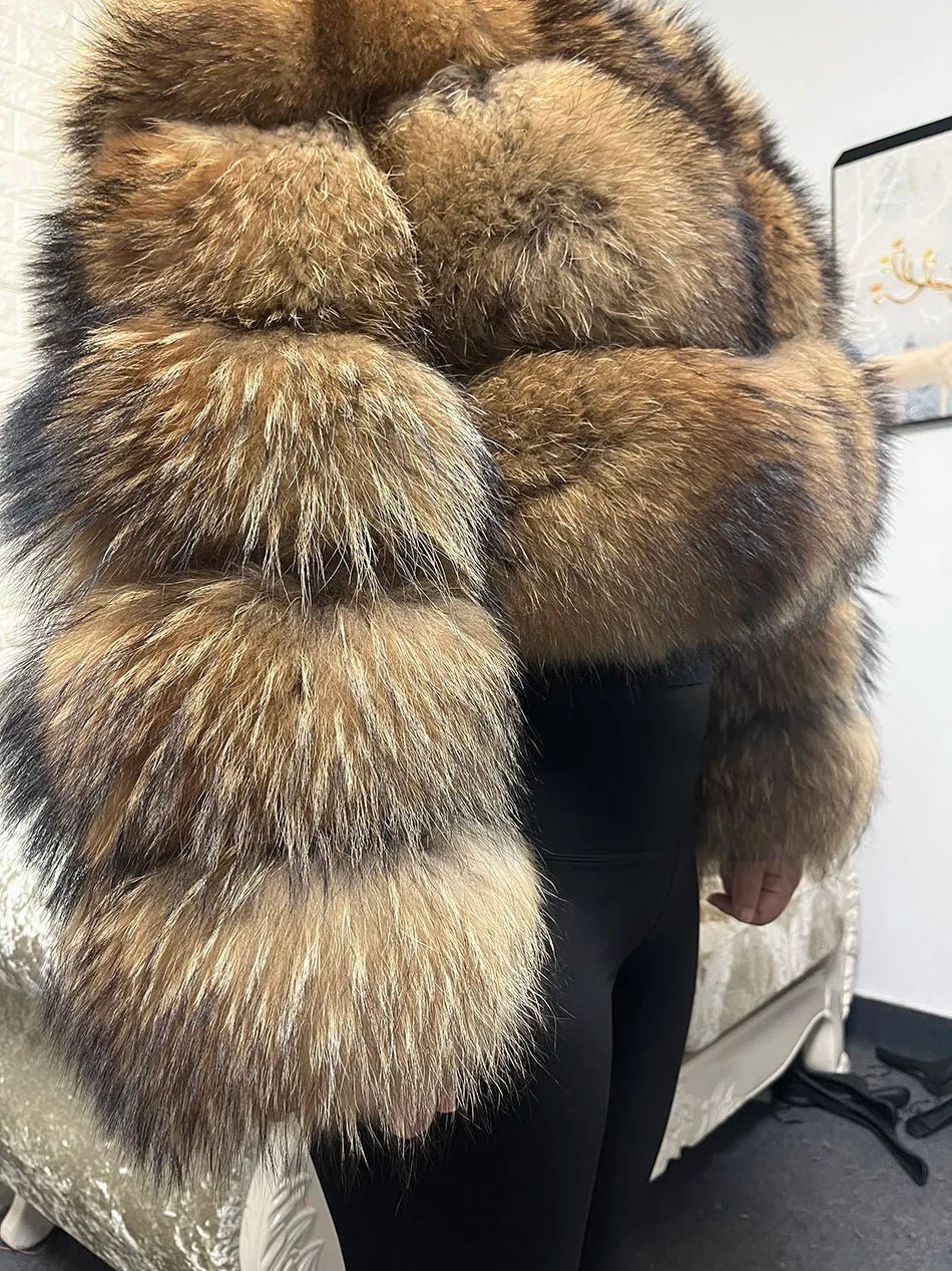2025 MAOMAOKONG Natural Real Fox Fur Coat Women Winter Long Sleeve Luxury Raccoon Fur Jackets Thick Top Female Furry Coat Vest - MAGUSTA BEAUTY