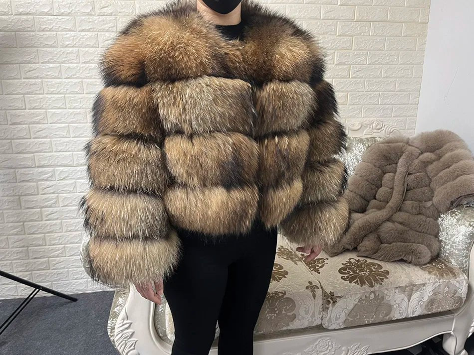 2025 MAOMAOKONG Natural Real Fox Fur Coat Women Winter Long Sleeve Luxury Raccoon Fur Jackets Thick Top Female Furry Coat Vest - MAGUSTA BEAUTY
