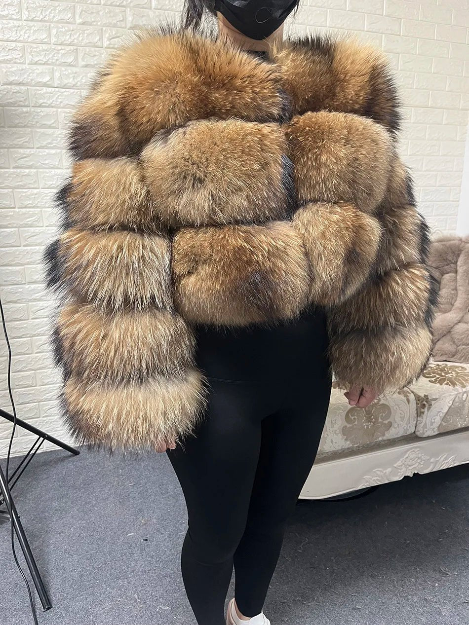2025 MAOMAOKONG Natural Real Fox Fur Coat Women Winter Long Sleeve Luxury Raccoon Fur Jackets Thick Top Female Furry Coat Vest - MAGUSTA BEAUTY