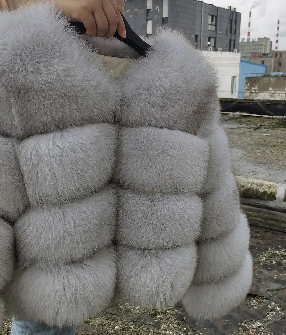 2025 MAOMAOKONG Natural Real Fox Fur Coat Women Winter Long Sleeve Luxury Raccoon Fur Jackets Thick Top Female Furry Coat Vest - MAGUSTA BEAUTY