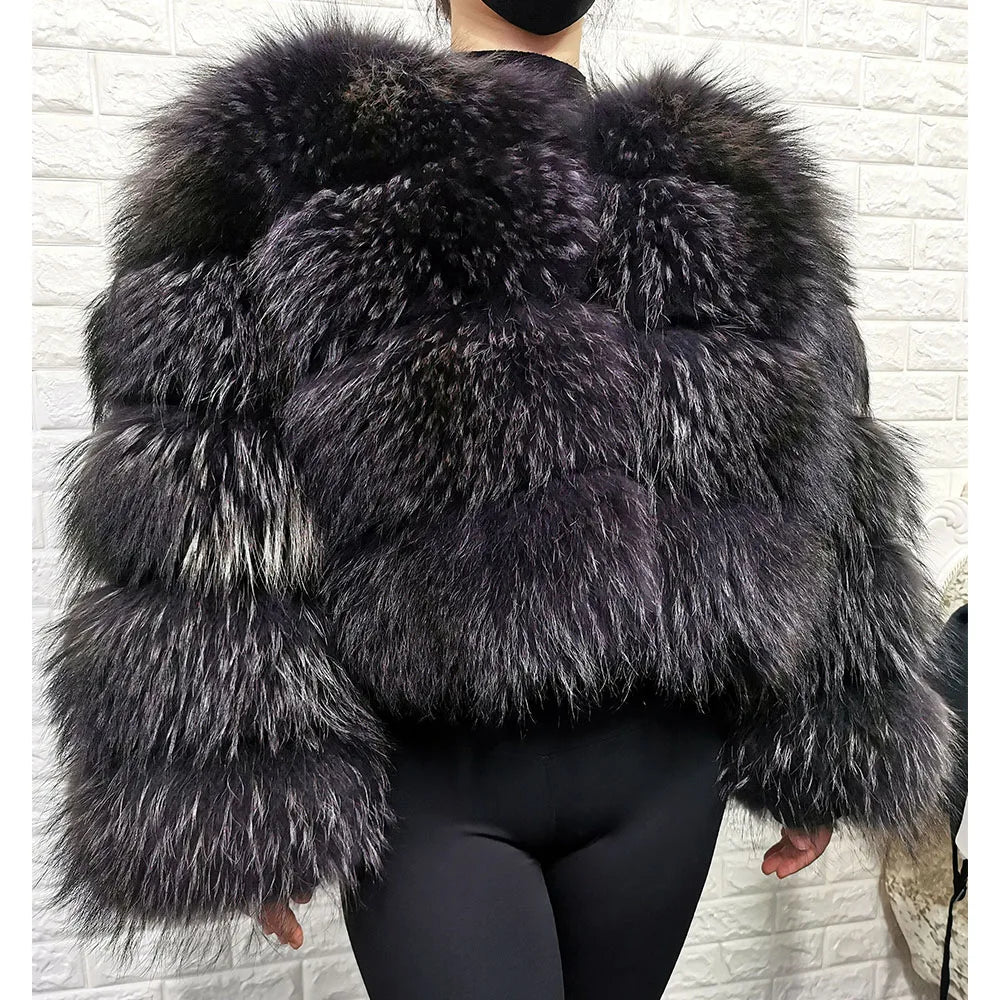 2025 MAOMAOKONG Natural Real Fox Fur Coat Women Winter Long Sleeve Luxury Raccoon Fur Jackets Thick Top Female Furry Coat Vest - MAGUSTA BEAUTY