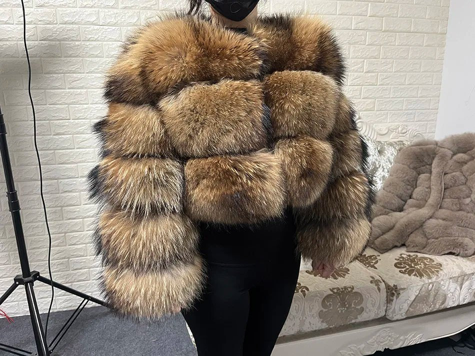 2025 MAOMAOKONG Natural Real Fox Fur Coat Women Winter Long Sleeve Luxury Raccoon Fur Jackets Thick Top Female Furry Coat Vest - MAGUSTA BEAUTY