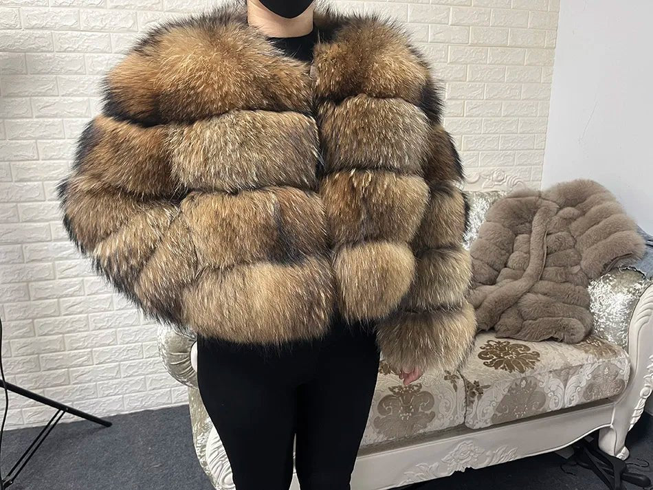 2025 MAOMAOKONG Natural Real Fox Fur Coat Women Winter Long Sleeve Luxury Raccoon Fur Jackets Thick Top Female Furry Coat Vest - MAGUSTA BEAUTY