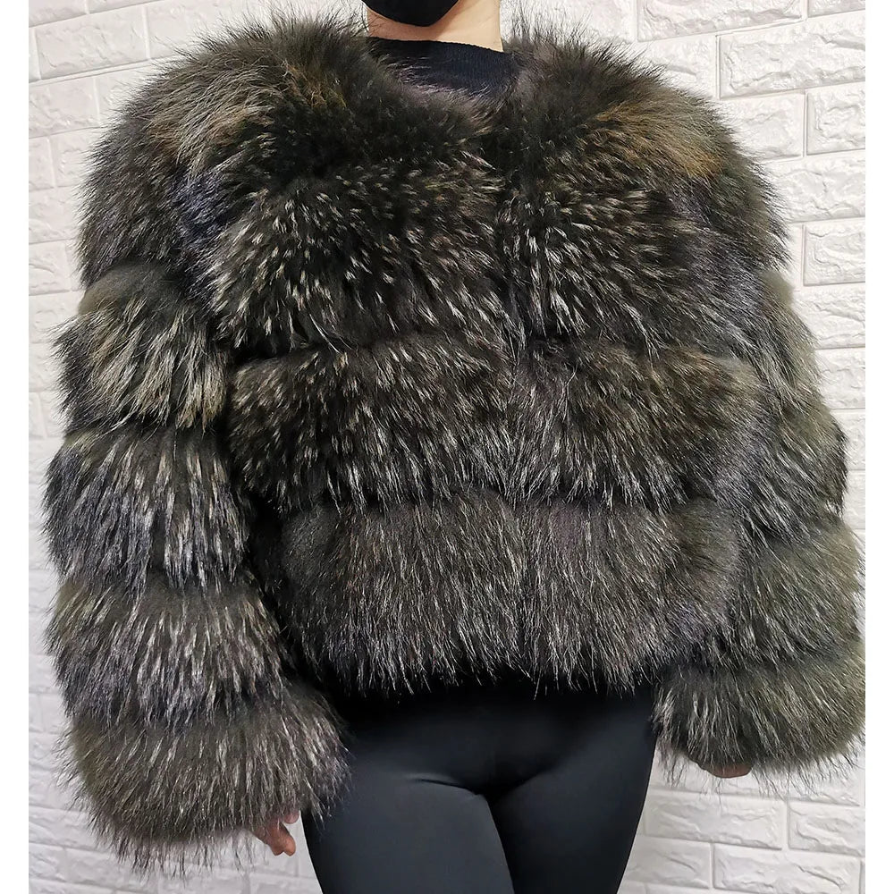 2025 MAOMAOKONG Natural Real Fox Fur Coat Women Winter Long Sleeve Luxury Raccoon Fur Jackets Thick Top Female Furry Coat Vest - MAGUSTA BEAUTY