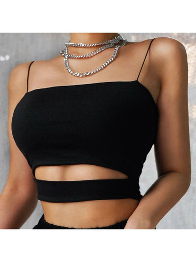 2025 New Fashion Hot Sexy Women Summer Sexy Casual Sleeveless Cut - Out Short Tee Shirt Crop Top Vest Strap Tank Top Blouse - MAGUSTA BEAUTY