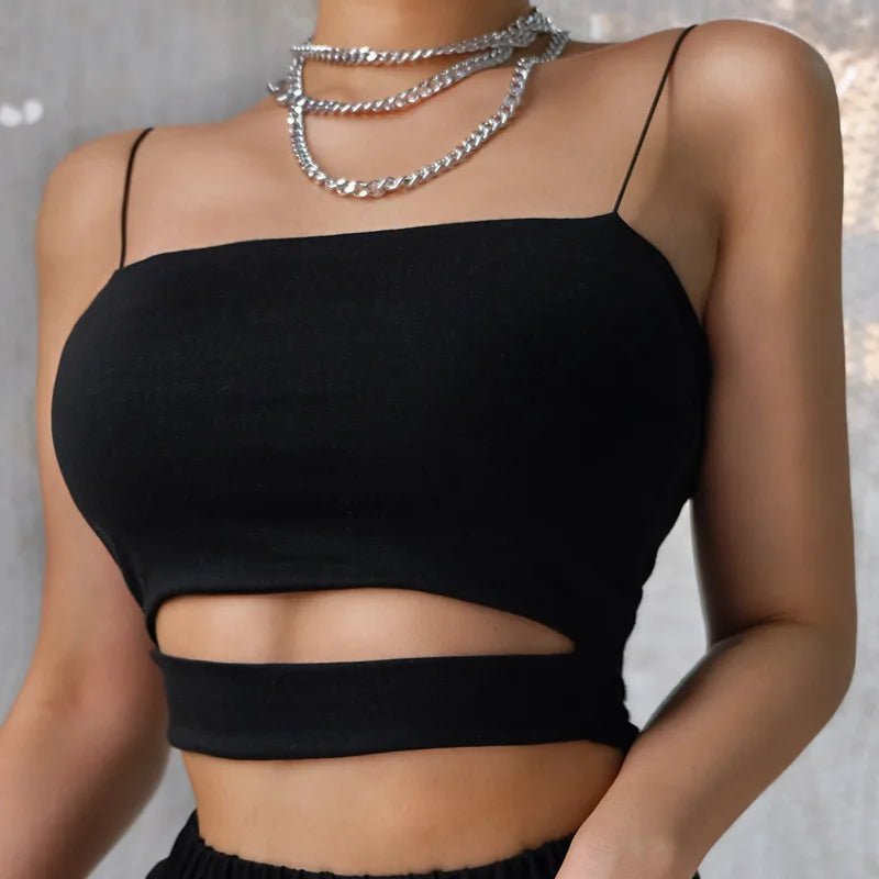 2025 New Fashion Hot Sexy Women Summer Sexy Casual Sleeveless Cut - Out Short Tee Shirt Crop Top Vest Strap Tank Top Blouse - MAGUSTA BEAUTY