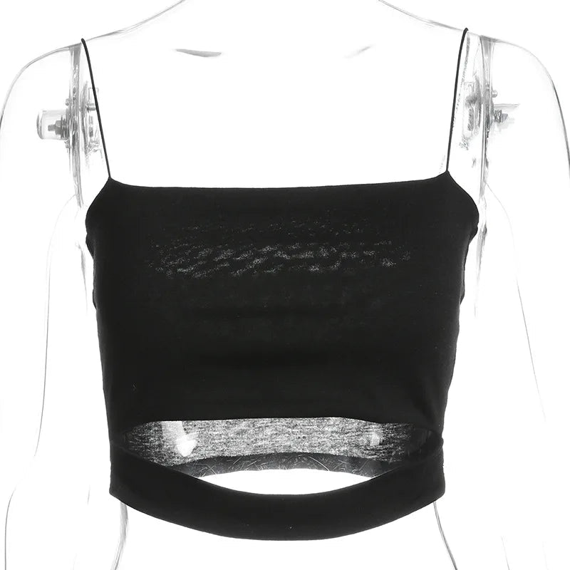 2025 New Fashion Hot Sexy Women Summer Sexy Casual Sleeveless Cut - Out Short Tee Shirt Crop Top Vest Strap Tank Top Blouse - MAGUSTA BEAUTY