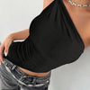 2025 New Fashionable Casual Women's T-Shirt Solid Color Single Shoulder Asymmetrical Slim Fit Top One - Piece Neck - MAGUSTA BEAUTY