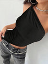 2025 New Fashionable Casual Women's T-Shirt Solid Color Single Shoulder Asymmetrical Slim Fit Top One - Piece Neck - MAGUSTA BEAUTY