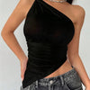 2025 New Fashionable Casual Women's T-Shirt Solid Color Single Shoulder Asymmetrical Slim Fit Top One - Piece Neck - MAGUSTA BEAUTY