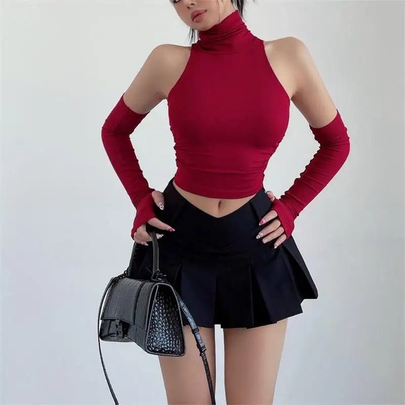 2025 New Spicy Girls Y2k Tops Oversleeve Sexy Turtleneck Tank Top for Women's Slim Fit Short tshirt Skinny Streetwear Crop Top - MAGUSTA BEAUTY