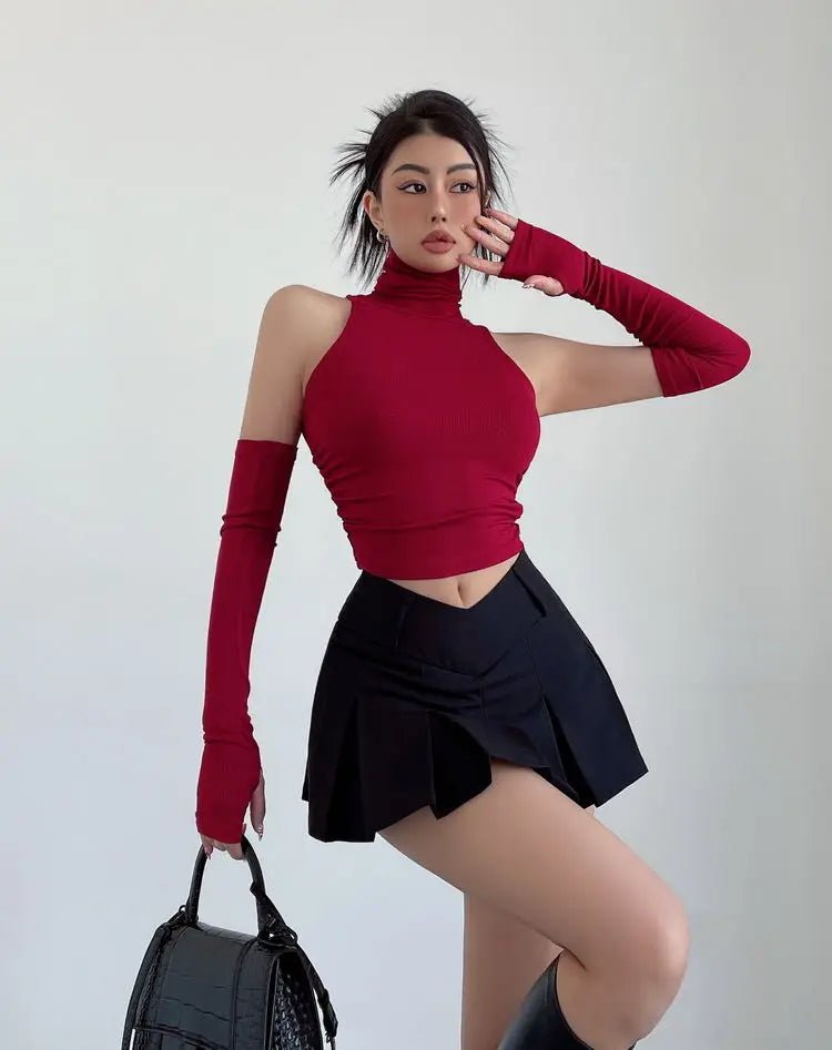 2025 New Spicy Girls Y2k Tops Oversleeve Sexy Turtleneck Tank Top for Women's Slim Fit Short tshirt Skinny Streetwear Crop Top - MAGUSTA BEAUTY