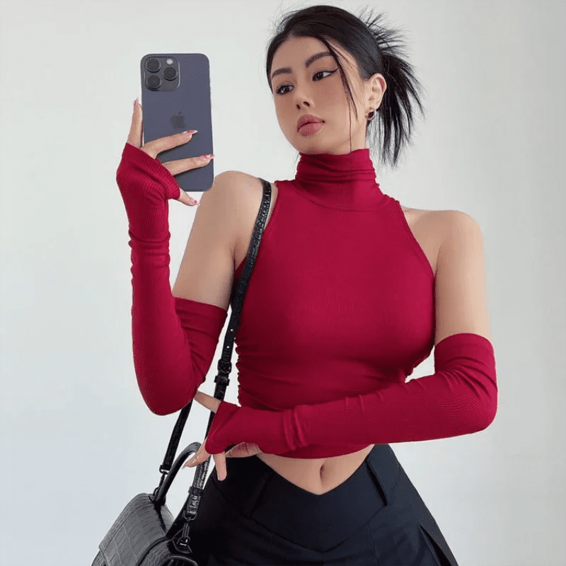 2025 New Spicy Girls Y2k Tops Oversleeve Sexy Turtleneck Tank Top for Women's Slim Fit Short tshirt Skinny Streetwear Crop Top - MAGUSTA BEAUTY