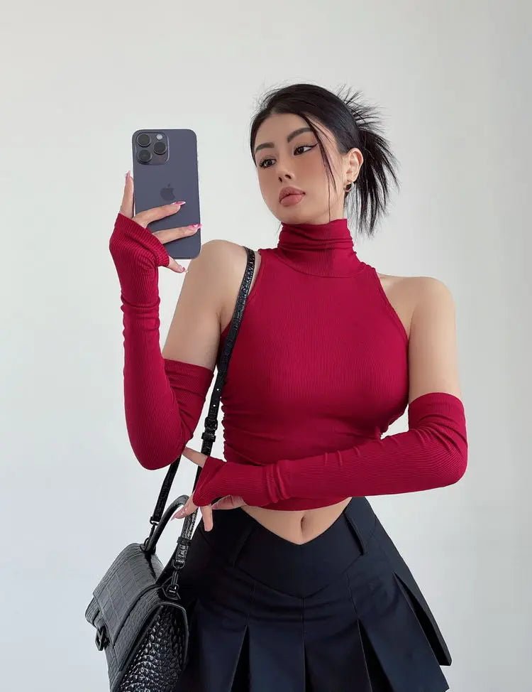 2025 New Spicy Girls Y2k Tops Oversleeve Sexy Turtleneck Tank Top for Women's Slim Fit Short tshirt Skinny Streetwear Crop Top - MAGUSTA BEAUTY