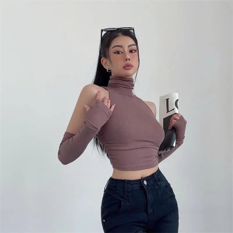 2025 New Spicy Girls Y2k Tops Oversleeve Sexy Turtleneck Tank Top for Women's Slim Fit Short tshirt Skinny Streetwear Crop Top - MAGUSTA BEAUTY
