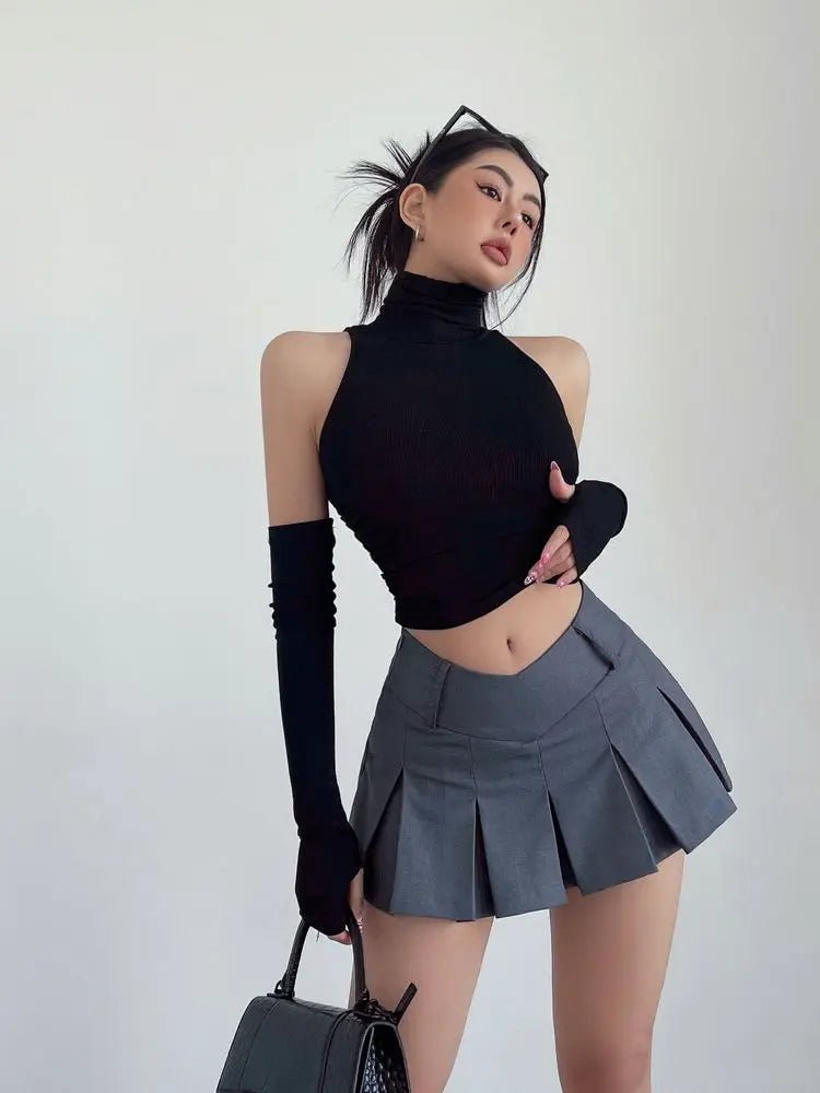 2025 New Spicy Girls Y2k Tops Oversleeve Sexy Turtleneck Tank Top for Women's Slim Fit Short tshirt Skinny Streetwear Crop Top - MAGUSTA BEAUTY