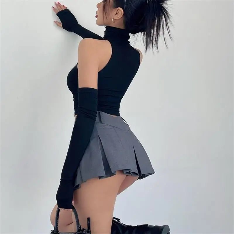 2025 New Spicy Girls Y2k Tops Oversleeve Sexy Turtleneck Tank Top for Women's Slim Fit Short tshirt Skinny Streetwear Crop Top - MAGUSTA BEAUTY