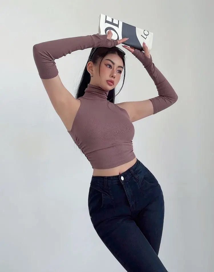 2025 New Spicy Girls Y2k Tops Oversleeve Sexy Turtleneck Tank Top for Women's Slim Fit Short tshirt Skinny Streetwear Crop Top - MAGUSTA BEAUTY