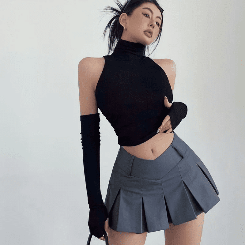 2025 New Spicy Girls Y2k Tops Oversleeve Sexy Turtleneck Tank Top for Women's Slim Fit Short tshirt Skinny Streetwear Crop Top - MAGUSTA BEAUTY