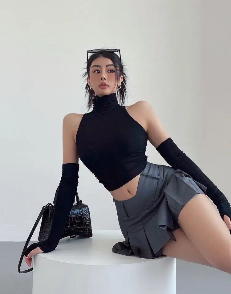 2025 New Spicy Girls Y2k Tops Oversleeve Sexy Turtleneck Tank Top for Women's Slim Fit Short tshirt Skinny Streetwear Crop Top - MAGUSTA BEAUTY