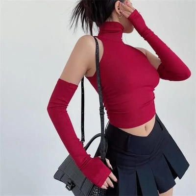 2025 New Spicy Girls Y2k Tops Oversleeve Sexy Turtleneck Tank Top for Women's Slim Fit Short tshirt Skinny Streetwear Crop Top - MAGUSTA BEAUTY