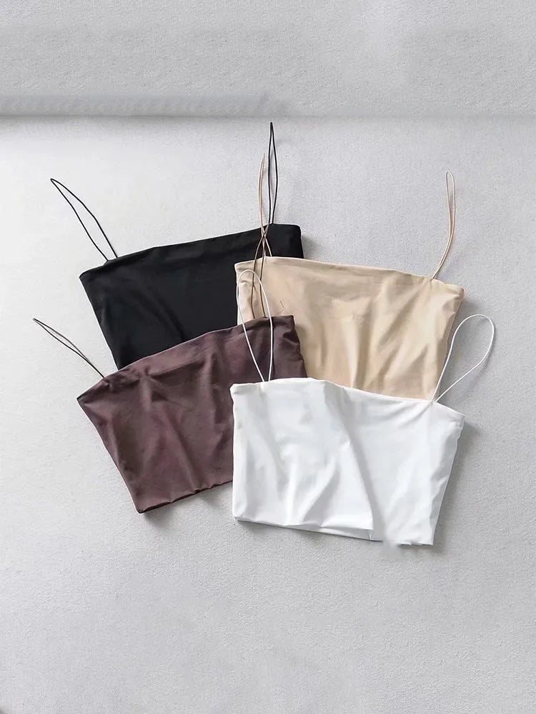 2025 Summer Women's Crop Top Sexy Elastic Cotton Camis sleeveless Short Tank Top Bar - MAGUSTA BEAUTY