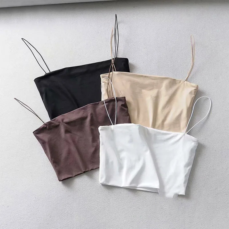 2025 Summer Women's Crop Top Sexy Elastic Cotton Camis sleeveless Short Tank Top Bar - MAGUSTA BEAUTY
