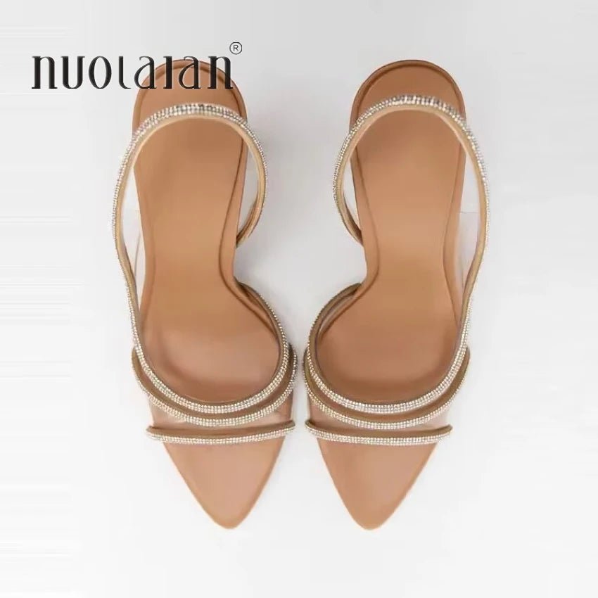2025 Women Summer Rhinestone Slingback Pumps Office Lady Transparent Heeled Sandals Elegant Pointed Toe Female Sexy High Heels - MAGUSTA BEAUTY