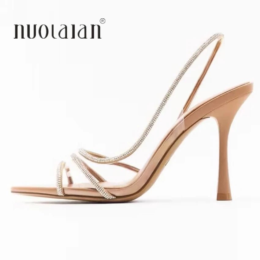 2025 Women Summer Rhinestone Slingback Pumps Office Lady Transparent Heeled Sandals Elegant Pointed Toe Female Sexy High Heels - MAGUSTA BEAUTY