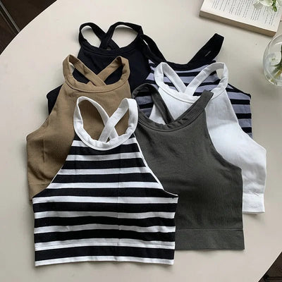 2026 Woman Clothing Summer Striped Tank Tops Women Sleeveless Knitted Camisole Crop Tops New Female Elastic Slim Casual Vests - MAGUSTA BEAUTY