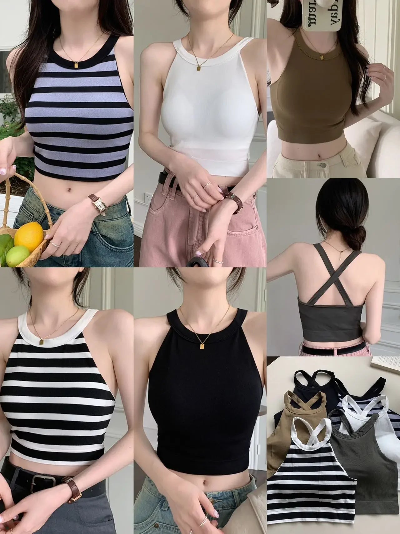2026 Woman Clothing Summer Striped Tank Tops Women Sleeveless Knitted Camisole Crop Tops New Female Elastic Slim Casual Vests - MAGUSTA BEAUTY