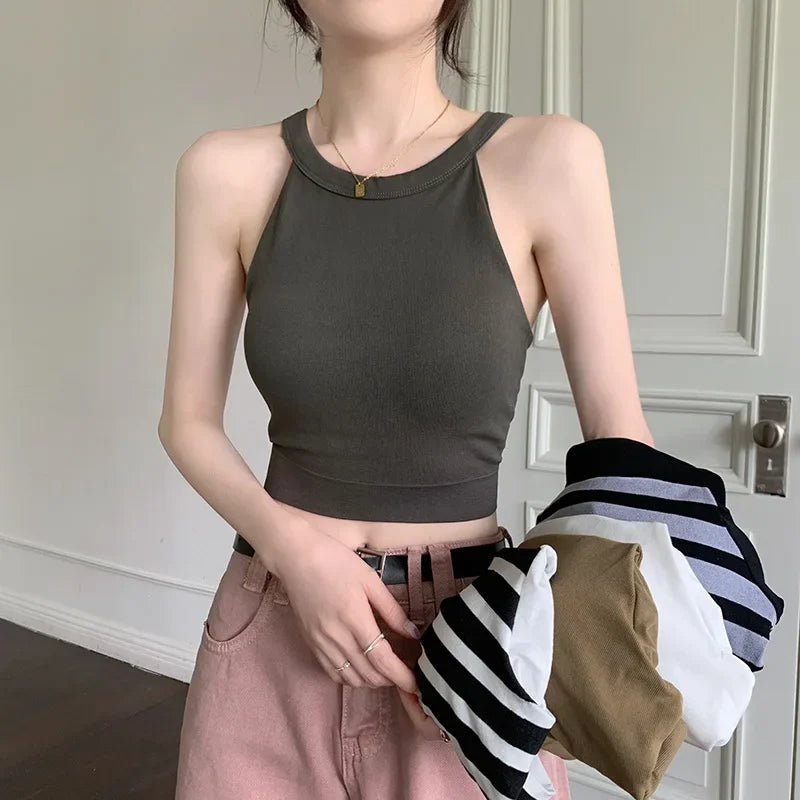2026 Woman Clothing Summer Striped Tank Tops Women Sleeveless Knitted Camisole Crop Tops New Female Elastic Slim Casual Vests - MAGUSTA BEAUTY