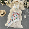 2026Women's Summer Bohemian Style Holiday knitted Set Tassel Halter Top WithSkirt Set Knitted Skirt Suit Two Piece Set for Women - MAGUSTA BEAUTY