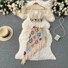 2026Women's Summer Bohemian Style Holiday knitted Set Tassel Halter Top WithSkirt Set Knitted Skirt Suit Two Piece Set for Women - MAGUSTA BEAUTY