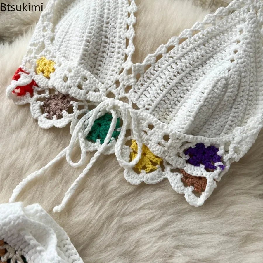 2026Women's Summer Bohemian Style Holiday knitted Set Tassel Halter Top WithSkirt Set Knitted Skirt Suit Two Piece Set for Women - MAGUSTA BEAUTY