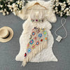2026Women's Summer Bohemian Style Holiday knitted Set Tassel Halter Top WithSkirt Set Knitted Skirt Suit Two Piece Set for Women - MAGUSTA BEAUTY