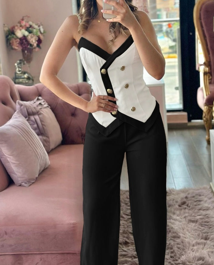 2 Piece Sets Women Outfit Sexy One Shoulder Ruched Top & Casual Straight Leg Pants Suits for Female Spring 2024 Fashion New
