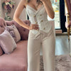 2 Piece Sets Women Outfit Sexy One Shoulder Ruched Top & Casual Straight Leg Pants Suits for Female Spring 2024 Fashion New