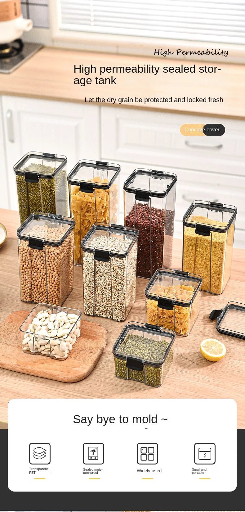 2/4PCS Sealed Jars Sets Stackable Kitchen Grain Srorage Sealed Containers Fridge Fresh Keep Boxes Seasoning Set Multigrain Tank - MAGUSTA BEAUTY